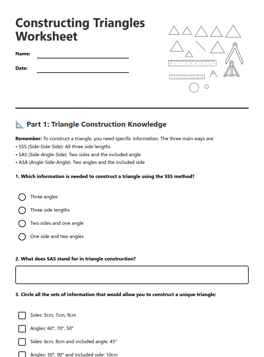 Constructing Triangles Worksheet worksheet preview