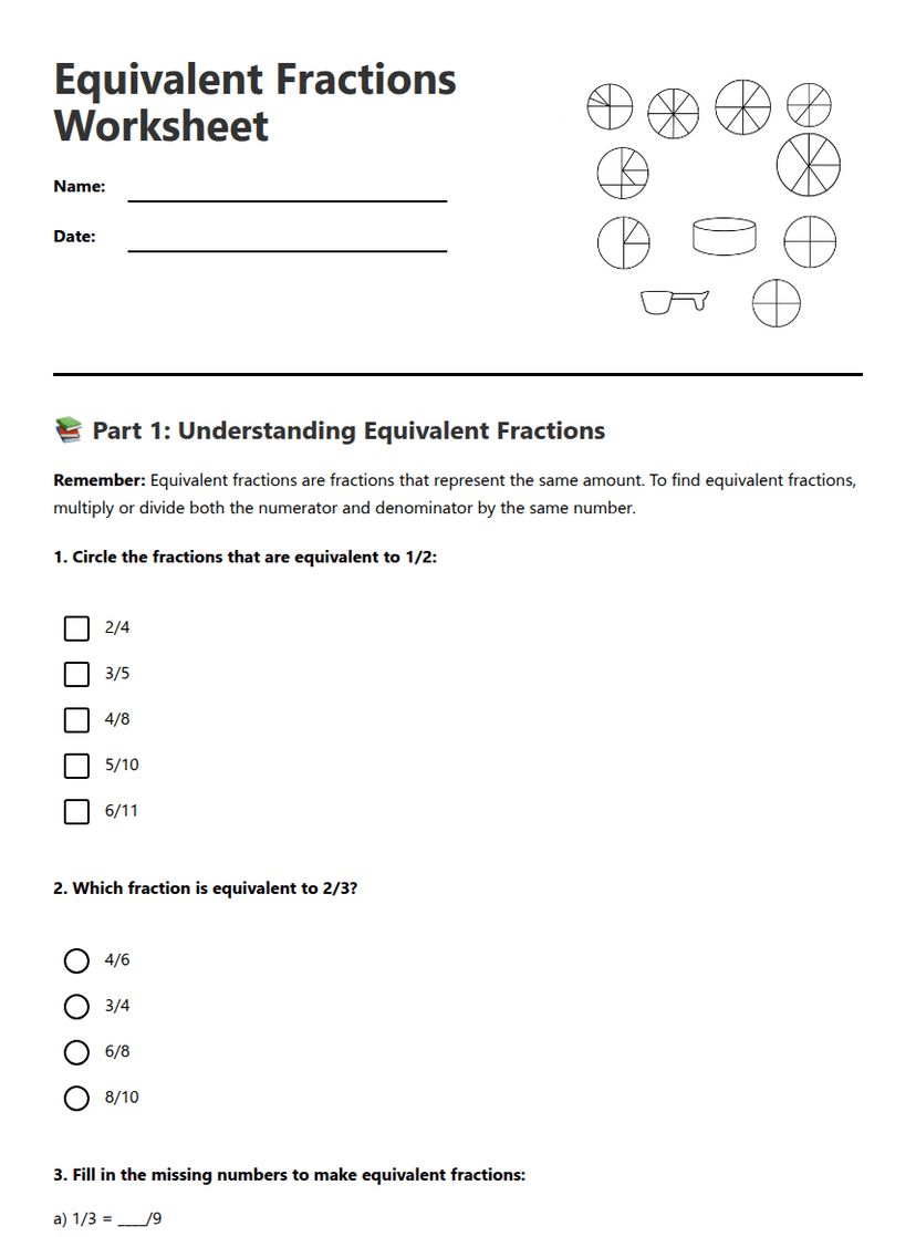 Equivalent Fractions Worksheet