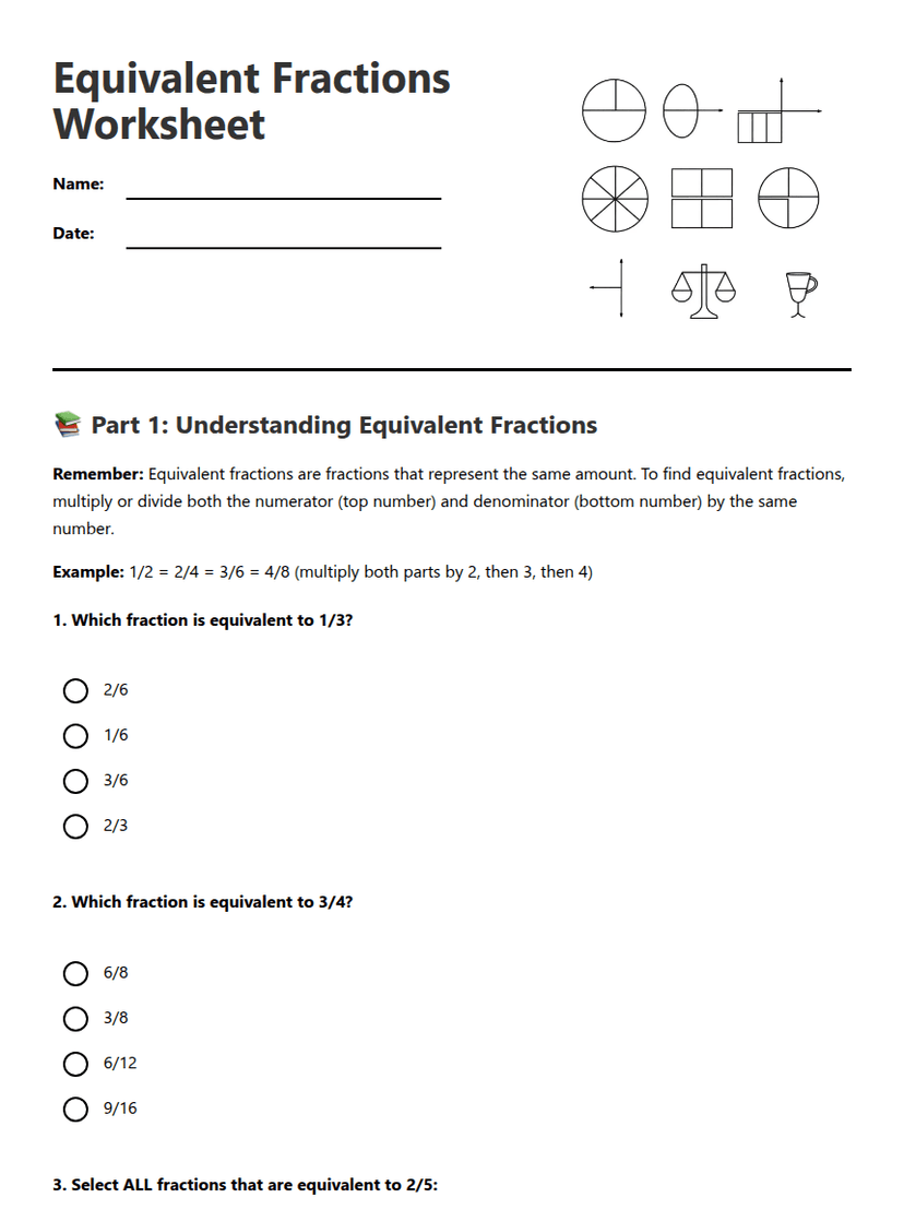 Equivalent Fractions Worksheet