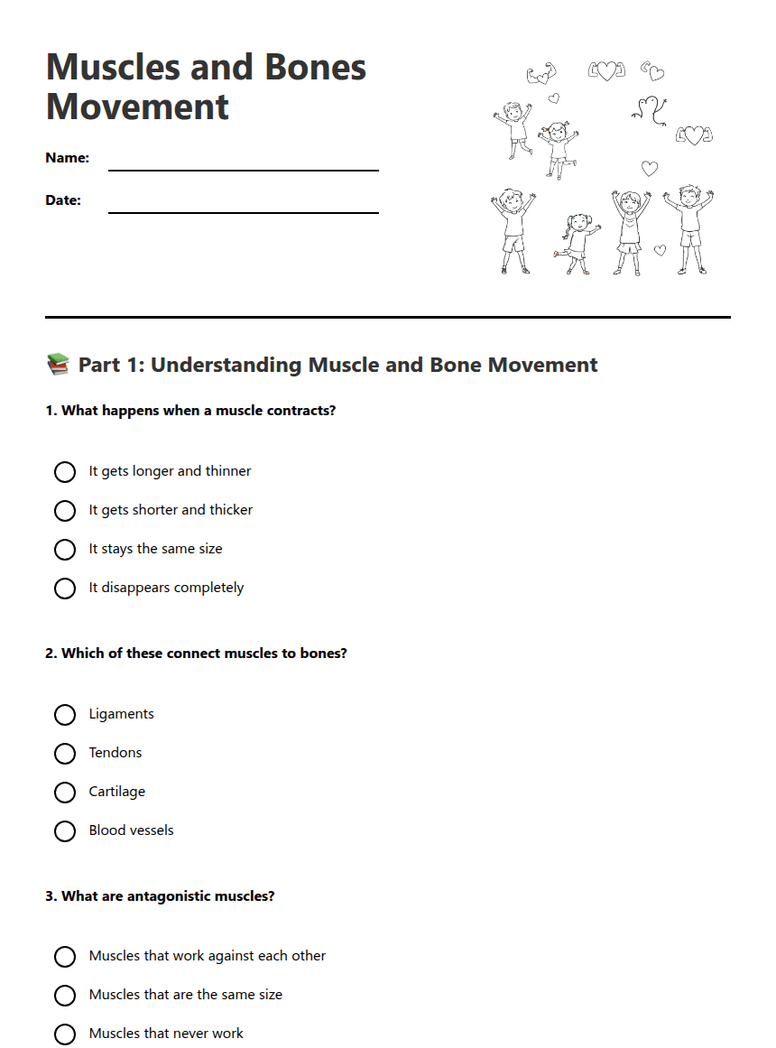 Muscles and Bones Movement worksheet preview