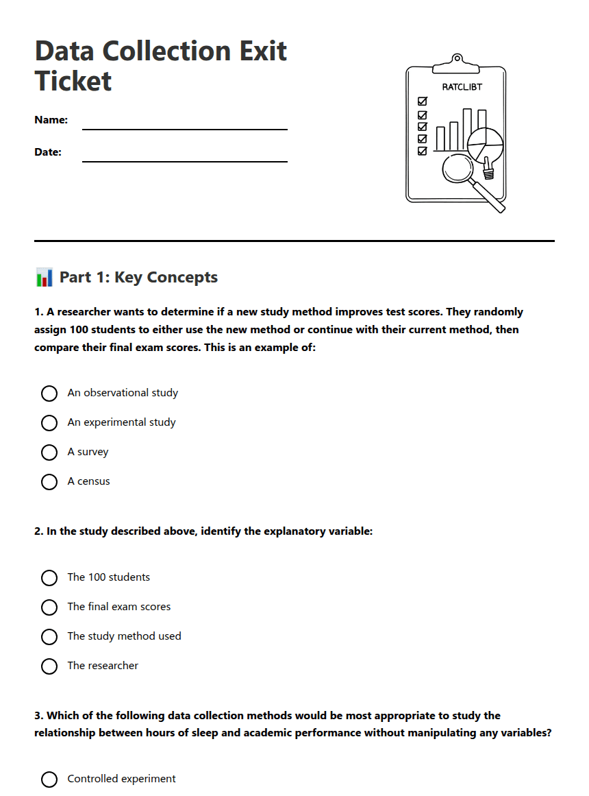 Data Collection Exit Ticket worksheet preview