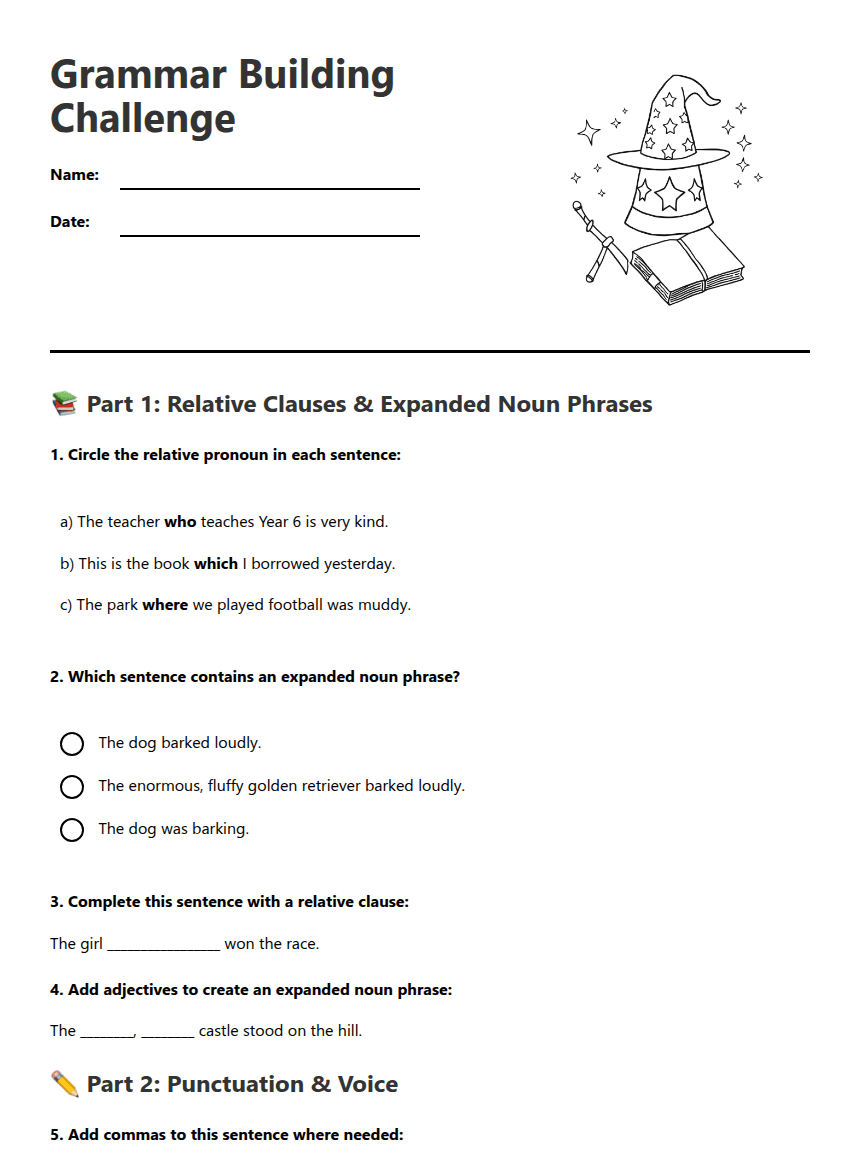 Grammar Building Challenge worksheet preview
