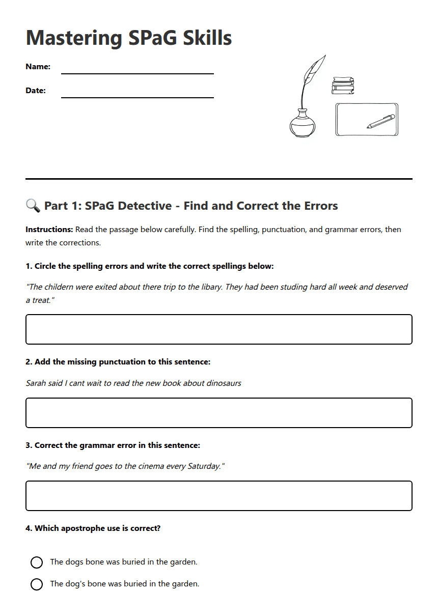 Mastering SPaG Skills worksheet preview