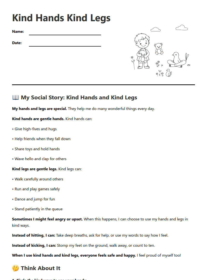 Kind Hands Kind Legs worksheet preview