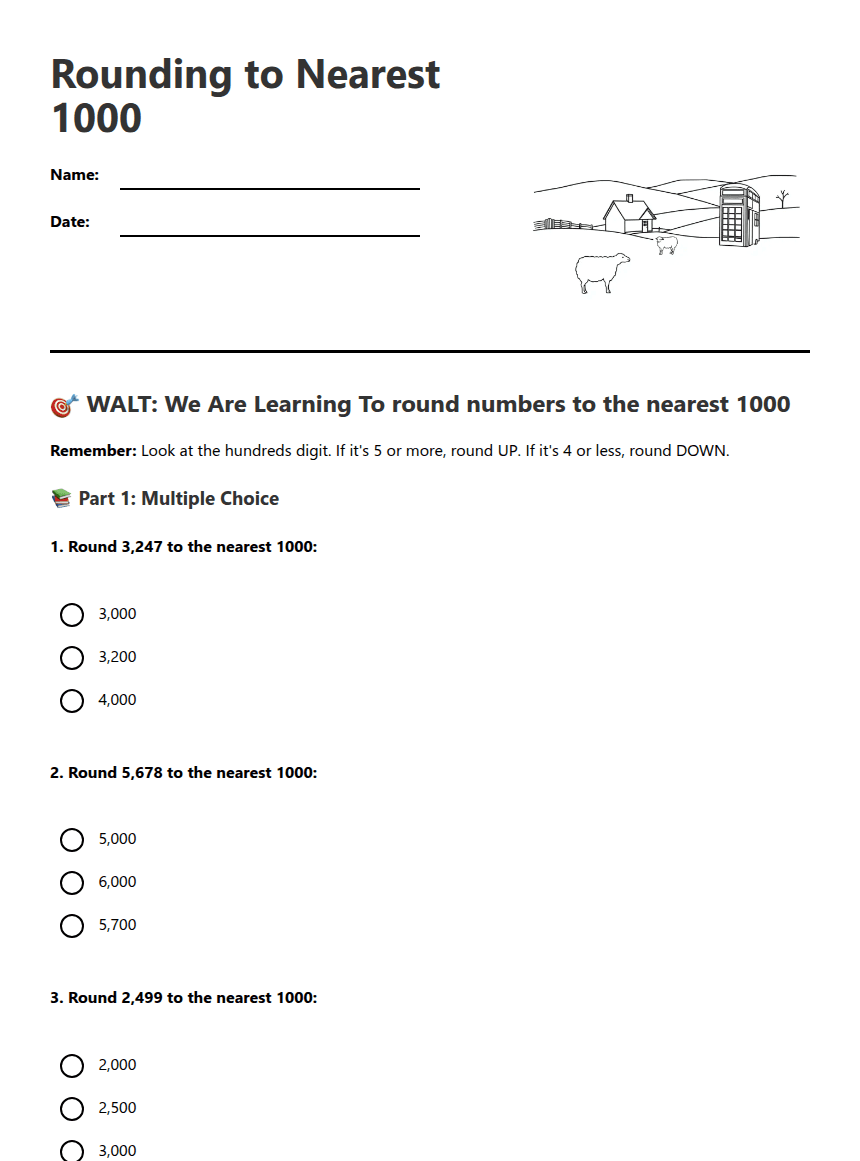 Rounding to Nearest 1000 worksheet preview
