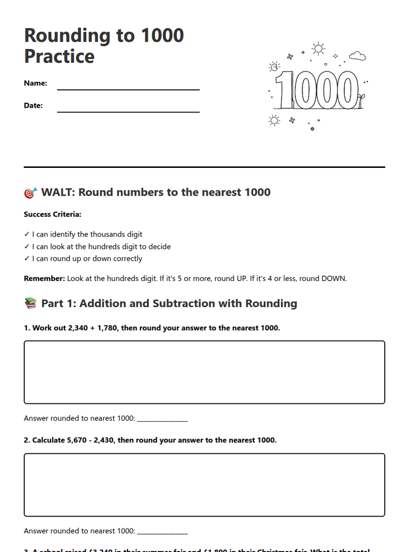 Rounding to 1000 Practice