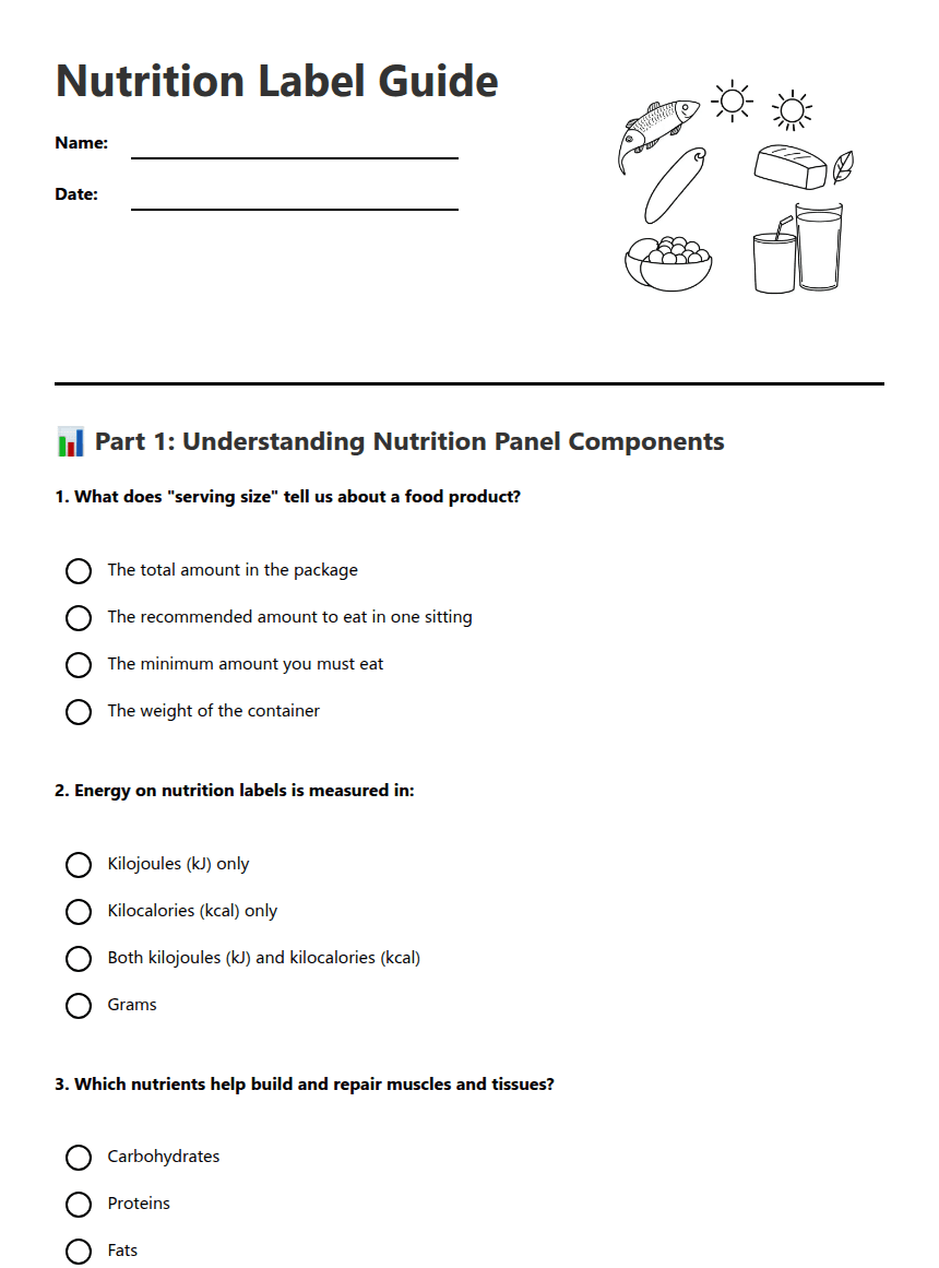 Nutrition Label Guide worksheet preview