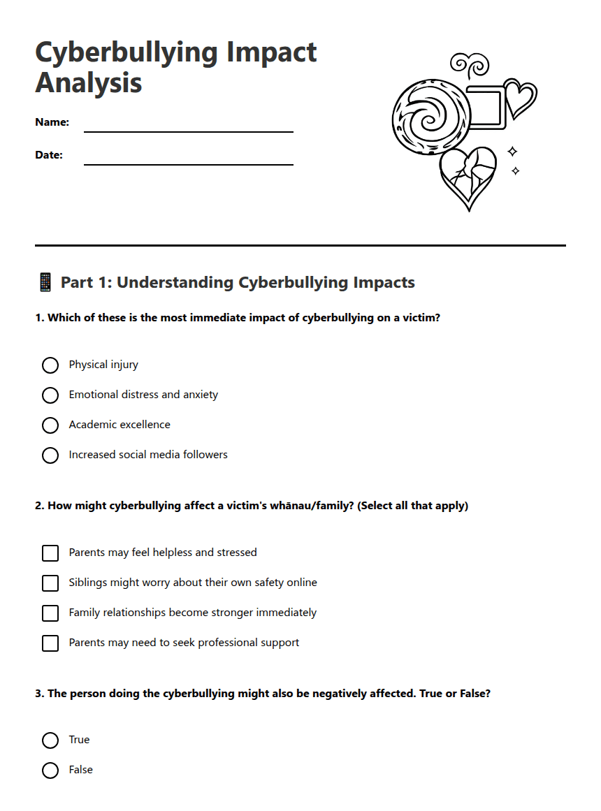 Cyberbullying Impact Analysis worksheet preview