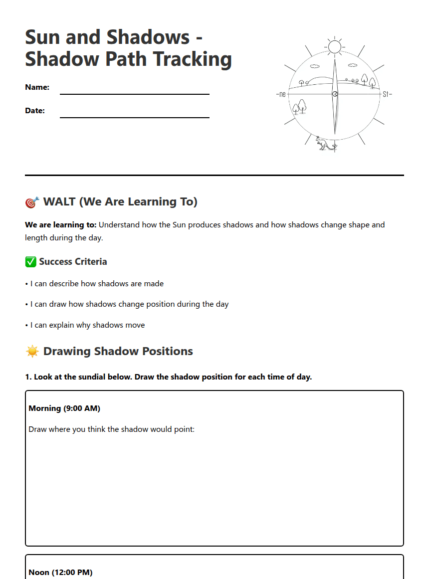 Sun and Shadows worksheet preview