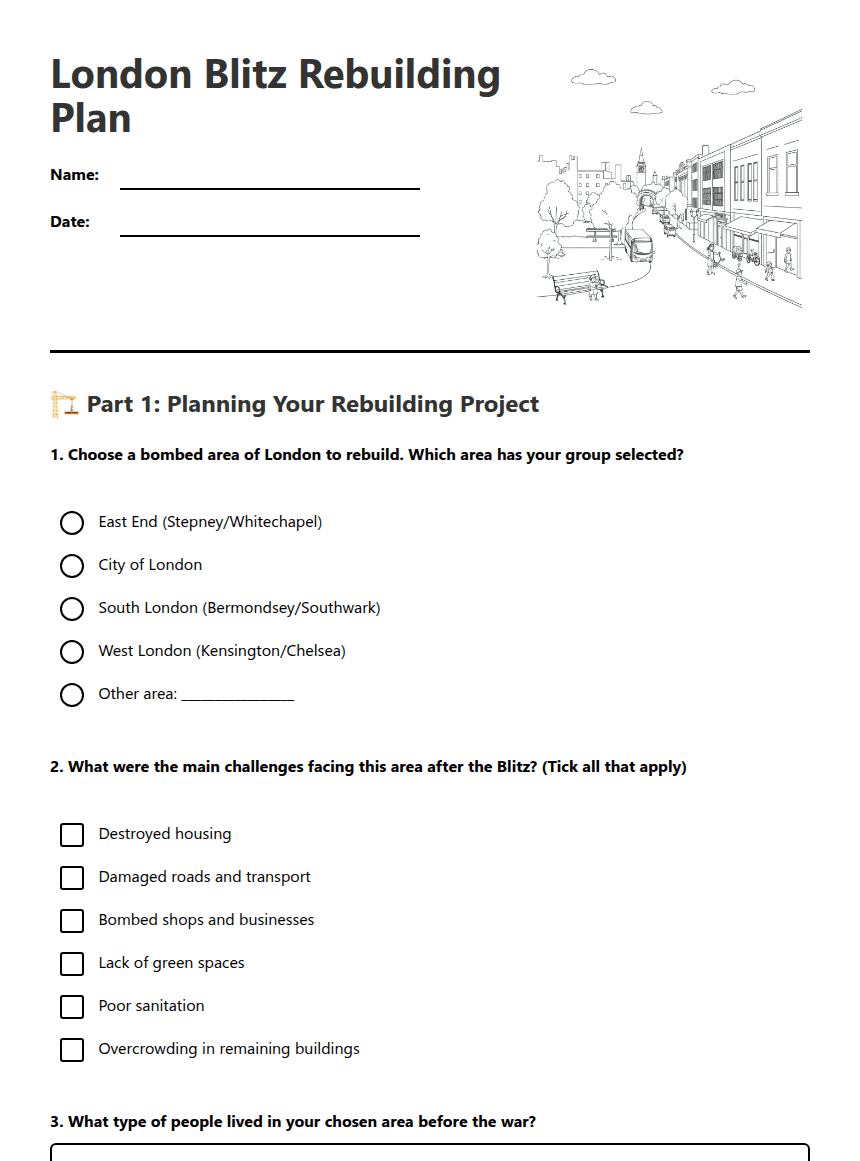 London Blitz Rebuilding Plan worksheet preview