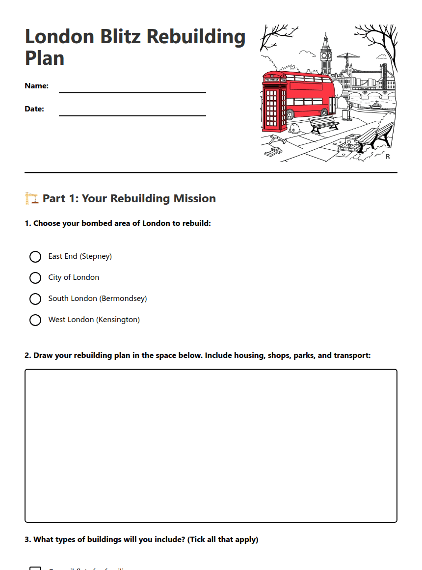 London Blitz Rebuilding Plan worksheet preview