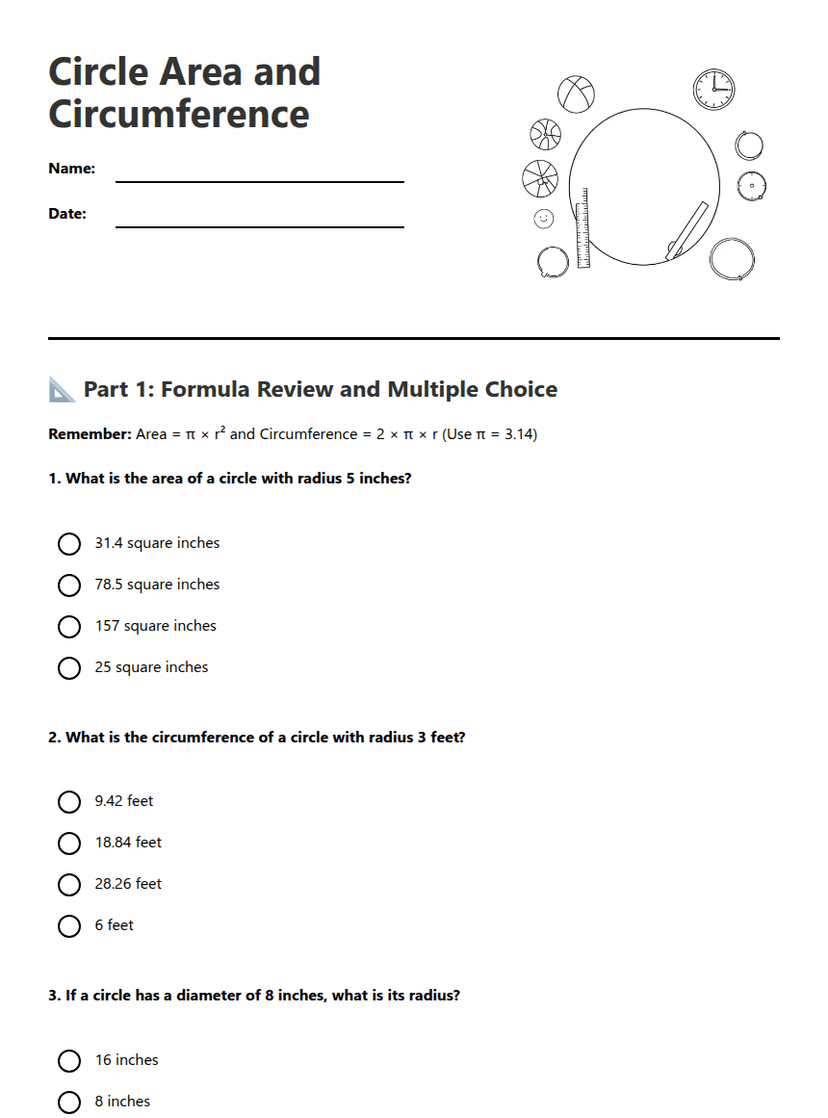 Circle Area and Circumference
