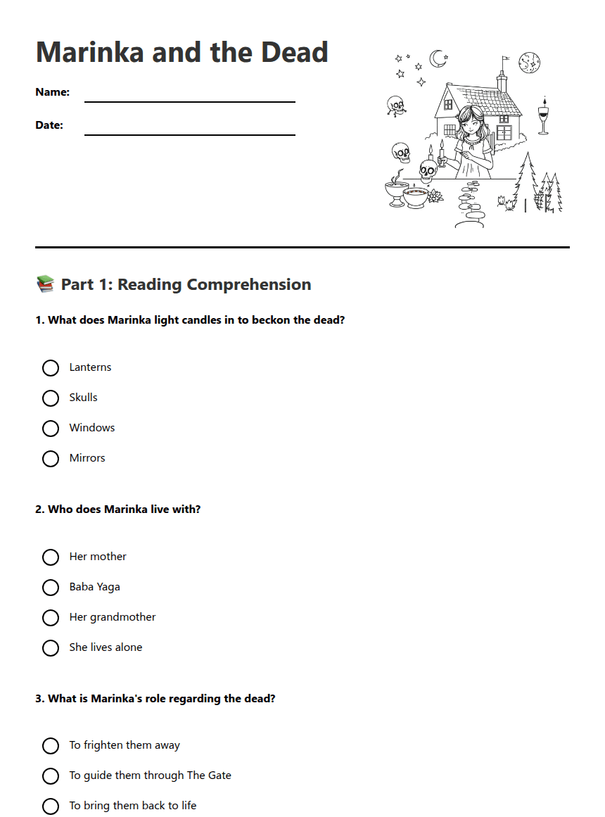 Marinka and the Dead worksheet preview