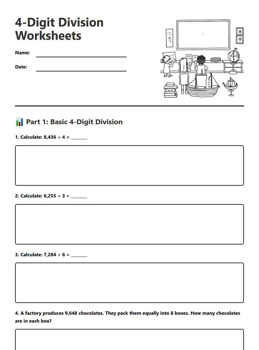 4-Digit Division Worksheets worksheet preview