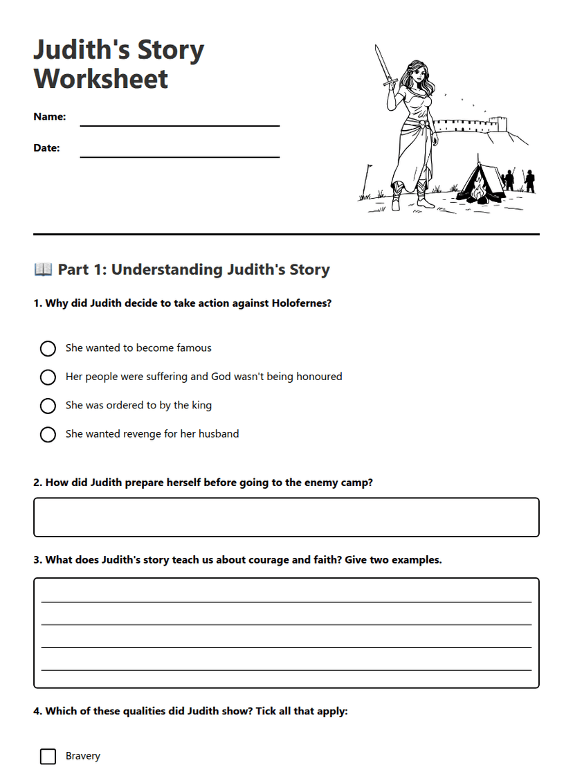 Judith's Story Worksheet