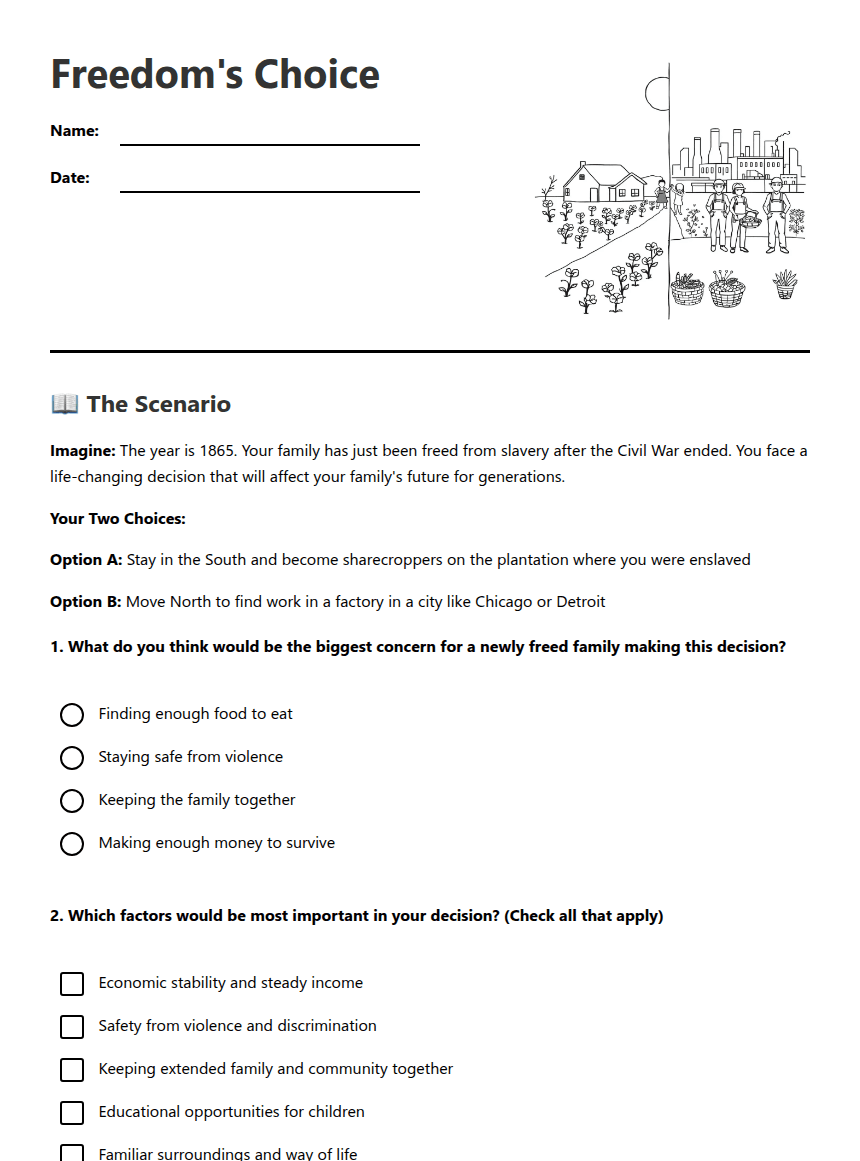 Freedom's Choice worksheet preview
