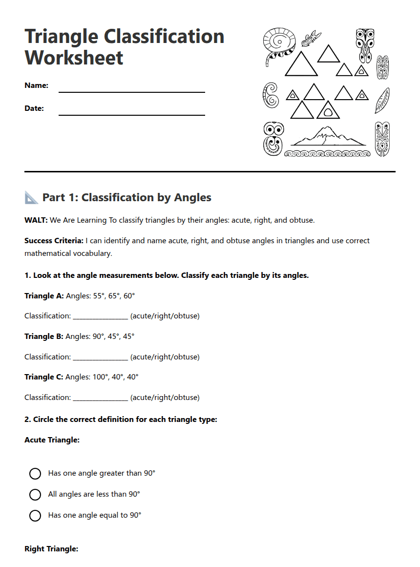 Triangle Classification Worksheet worksheet preview