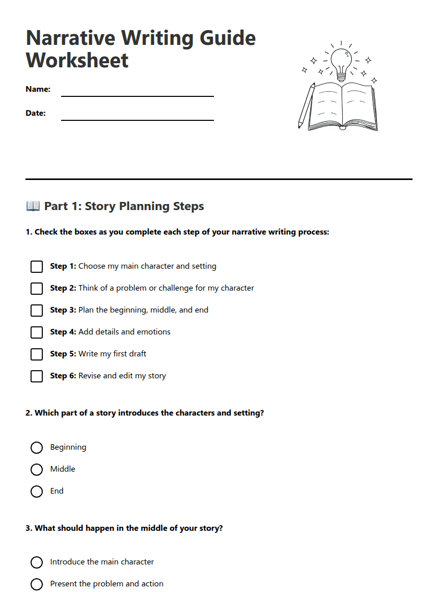 Narrative Writing Guide Worksheet worksheet preview