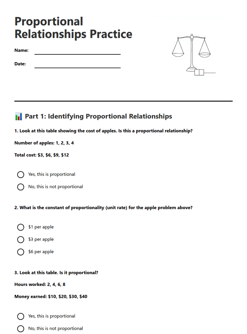 Proportional Relationships Practice
