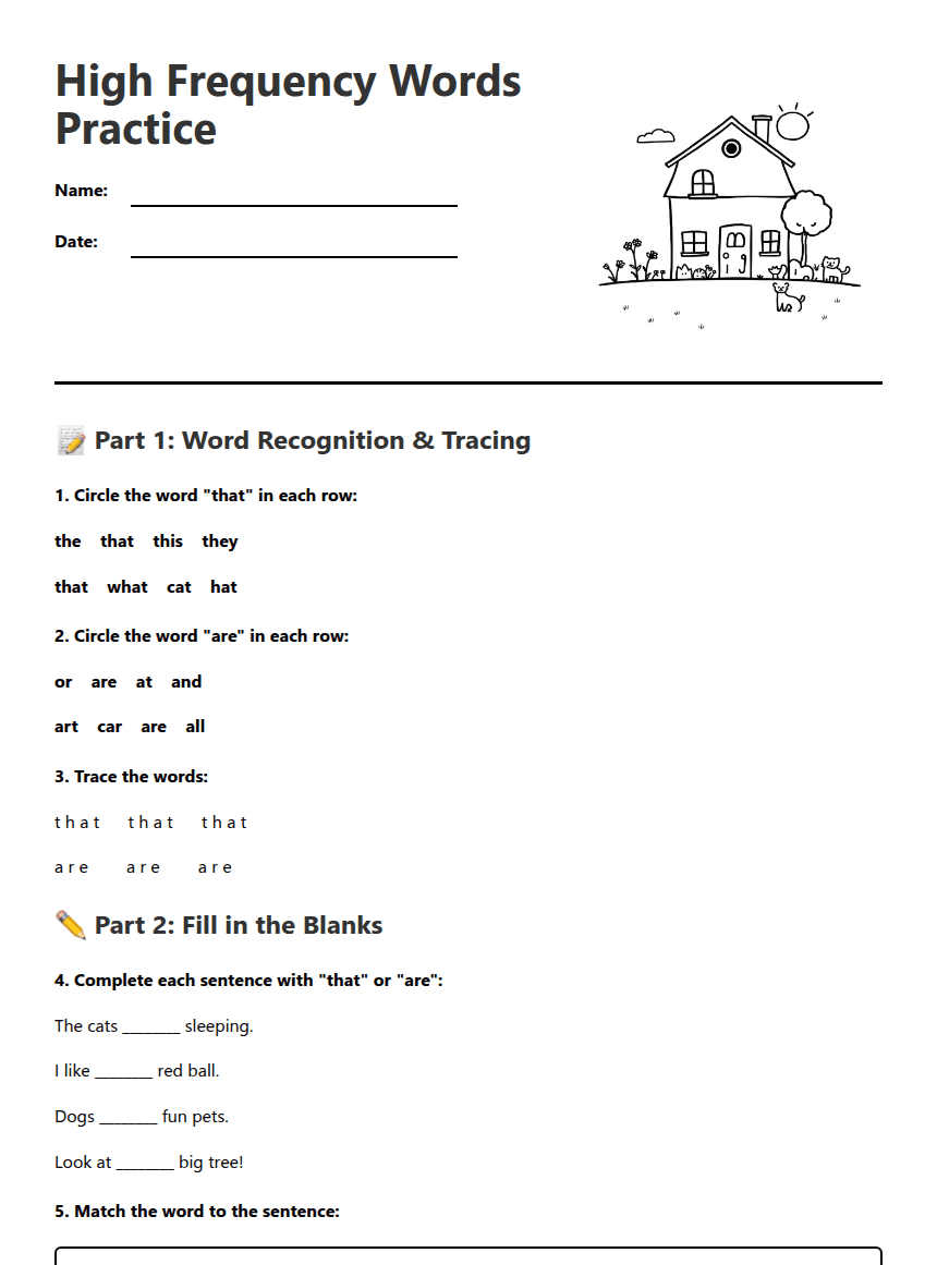 High Frequency Words Practice worksheet preview