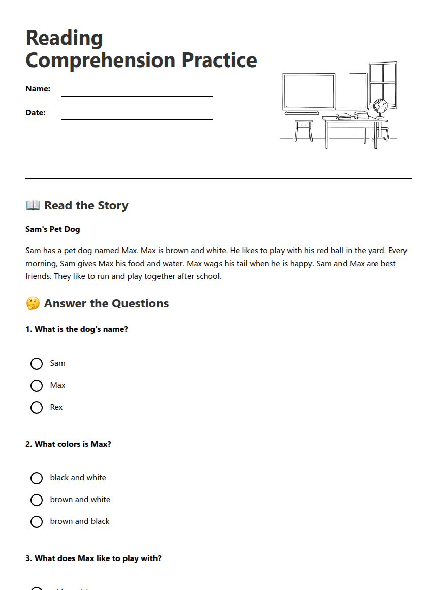 Reading Comprehension Practice worksheet preview