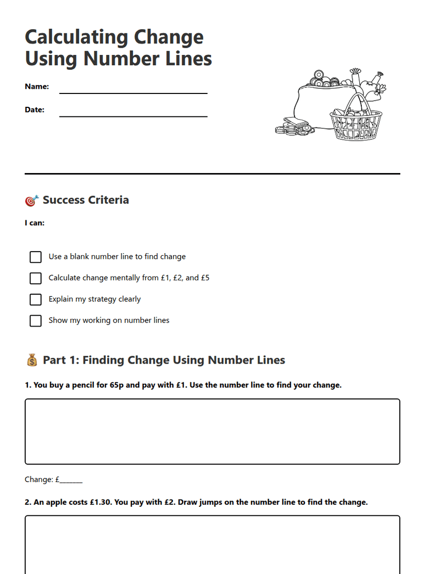 Calculating Change Using Number Lines