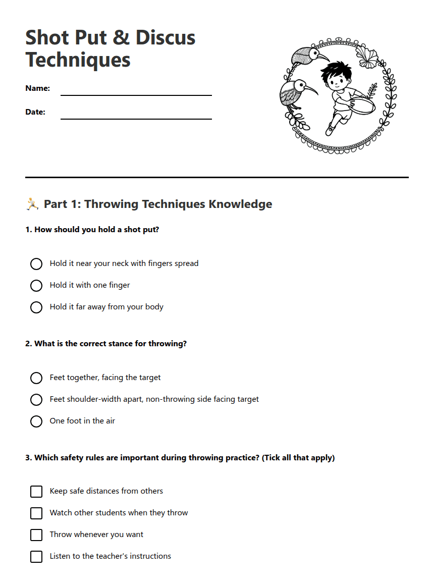 Shot Put Discus Techniques worksheet preview