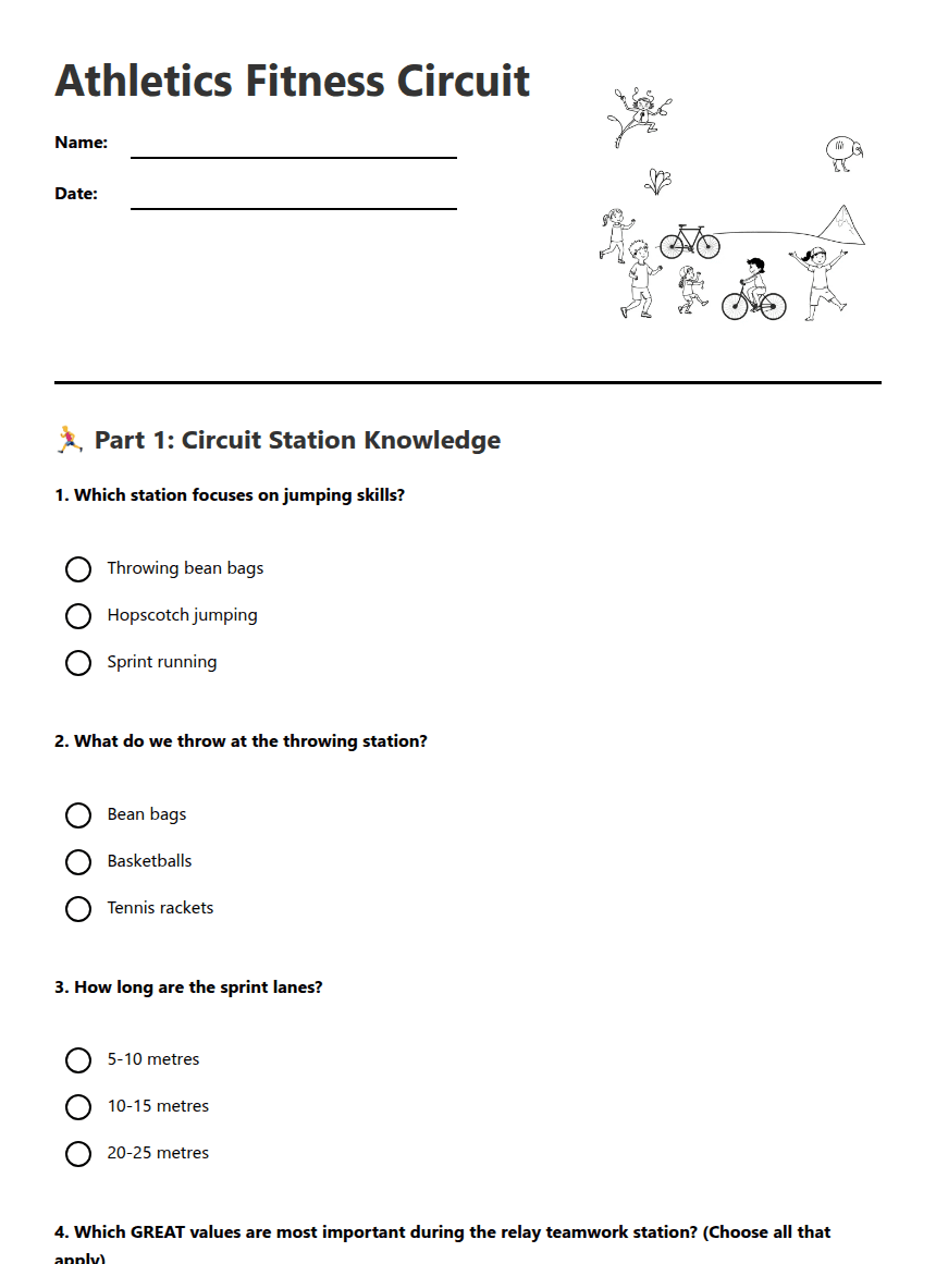 Athletics Fitness Circuit worksheet preview