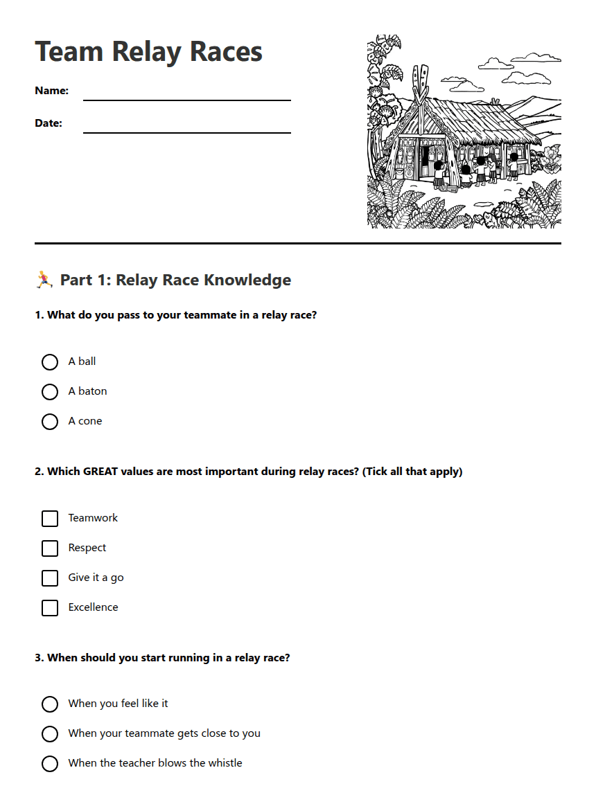 Team Relay Races worksheet preview