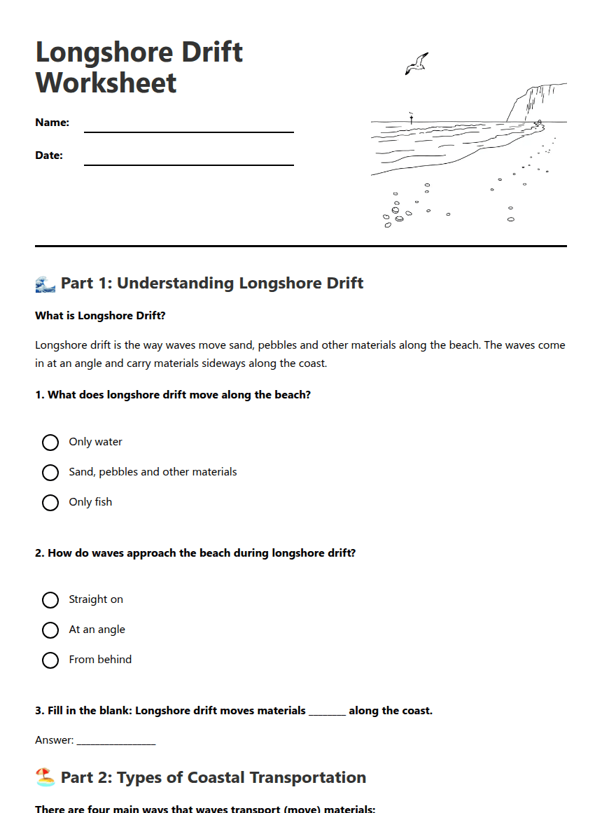 Longshore Drift Worksheet worksheet preview