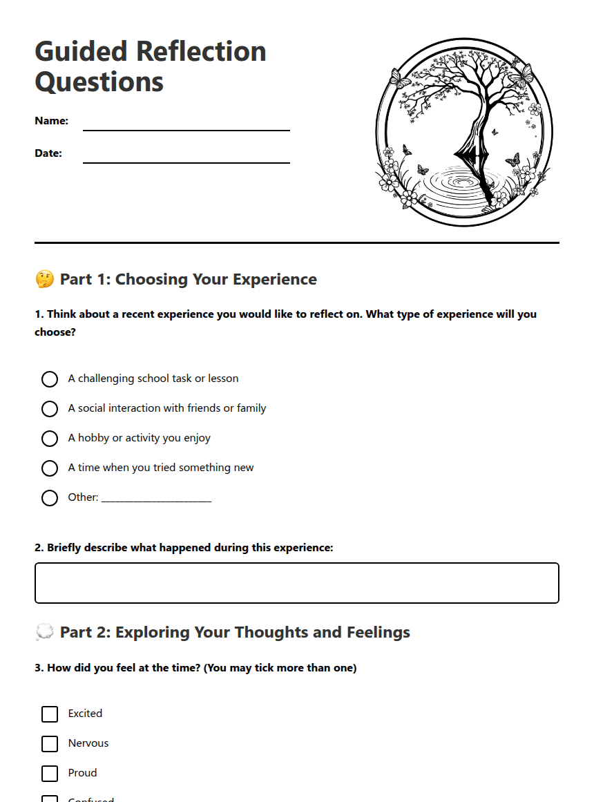 Guided Reflection Questions worksheet preview