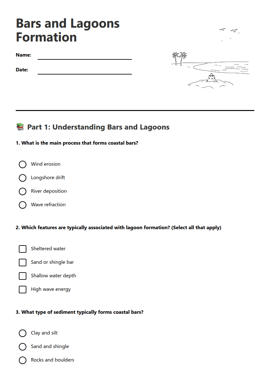 Bars and Lagoons Formation worksheet preview
