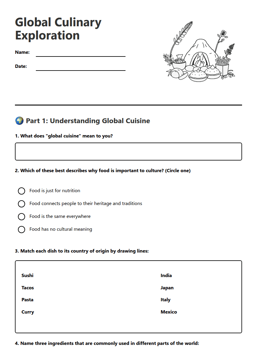 Global Culinary Exploration worksheet preview