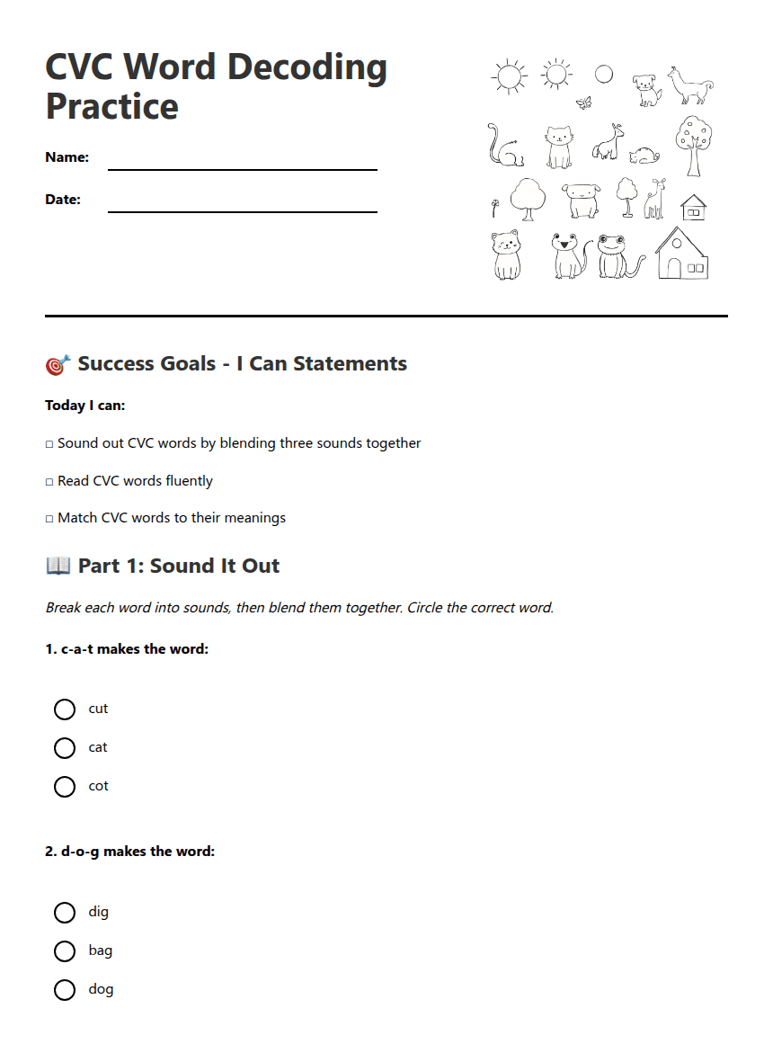 CVC Word Decoding Practice worksheet preview