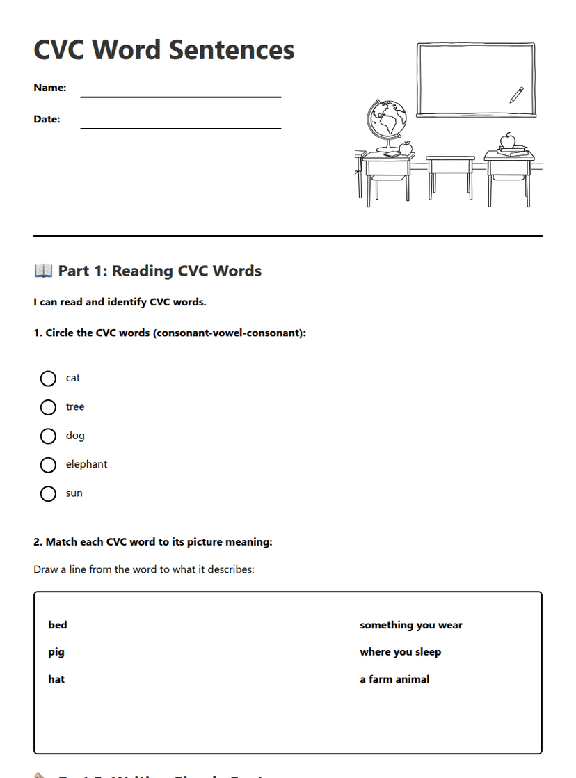 CVC Word Sentences