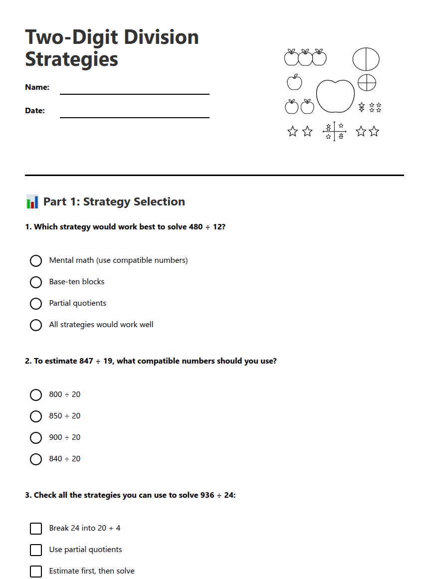 Two-Digit Division Strategies worksheet preview