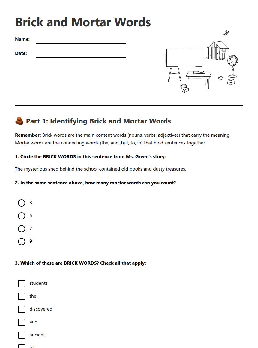 Brick and Mortar Words worksheet preview