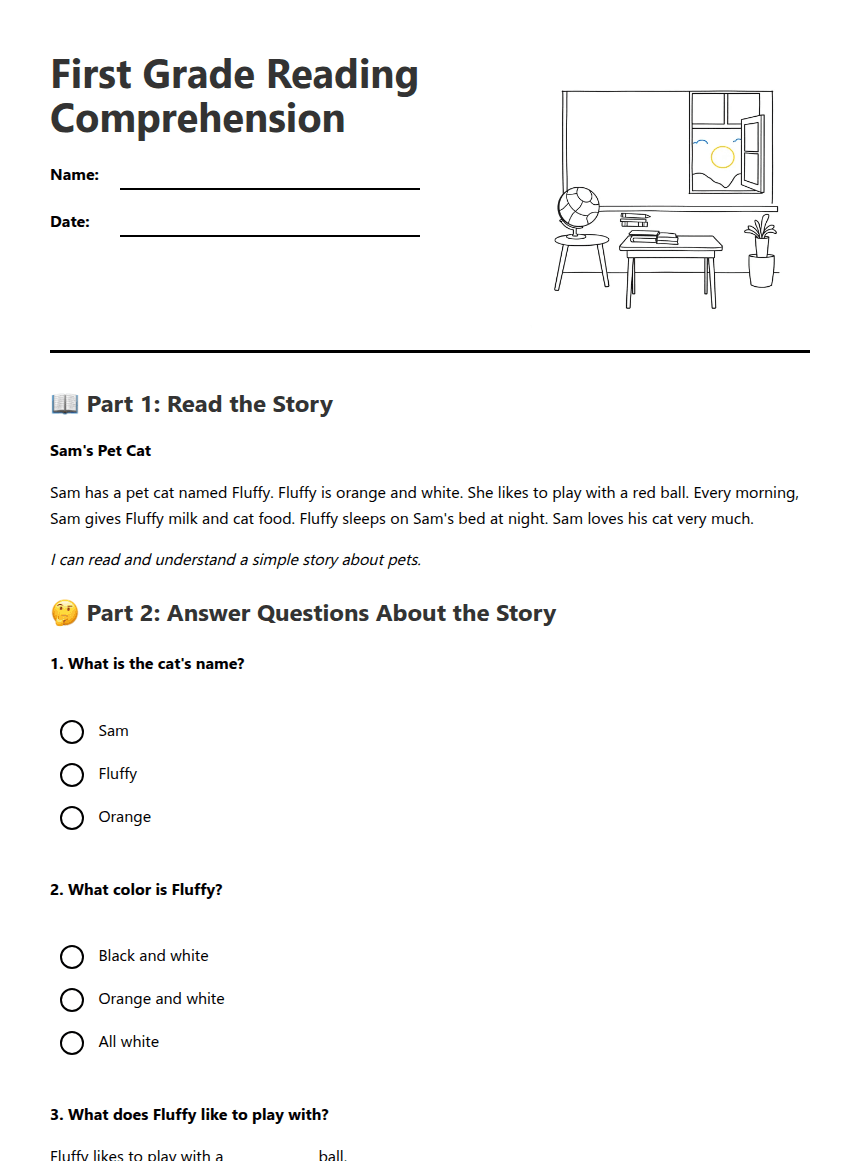 First Grade Reading Comprehension worksheet preview
