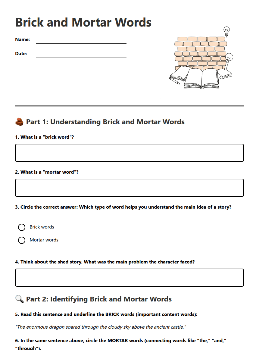 Brick and Mortar Words worksheet preview