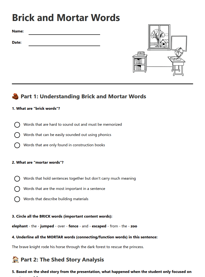 Brick and Mortar Words worksheet preview