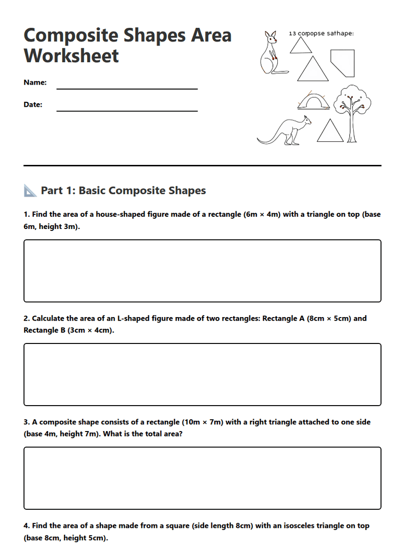 Composite Shapes Area Worksheet