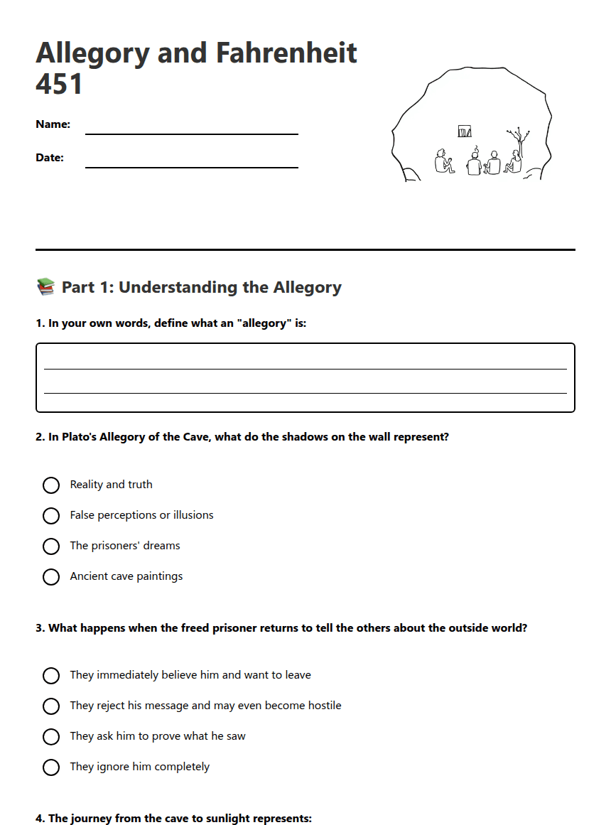 Allegory and Fahrenheit 451 worksheet preview