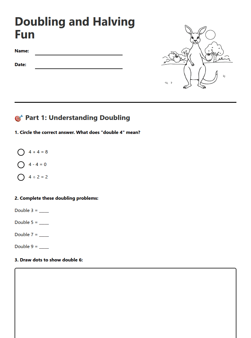 Doubling and Halving Fun worksheet preview