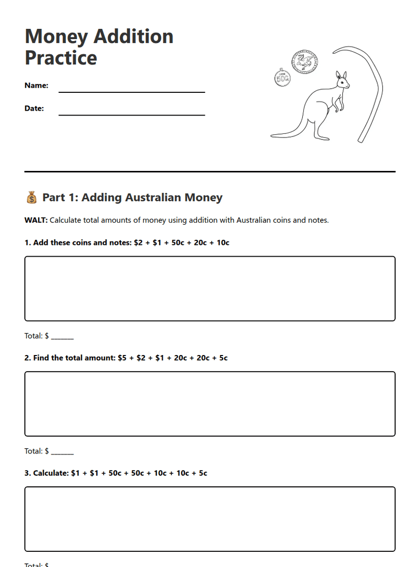 Money Addition Practice