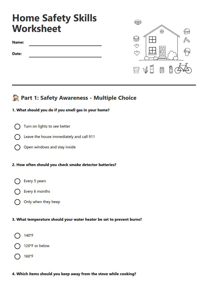 Home Safety Skills Worksheet