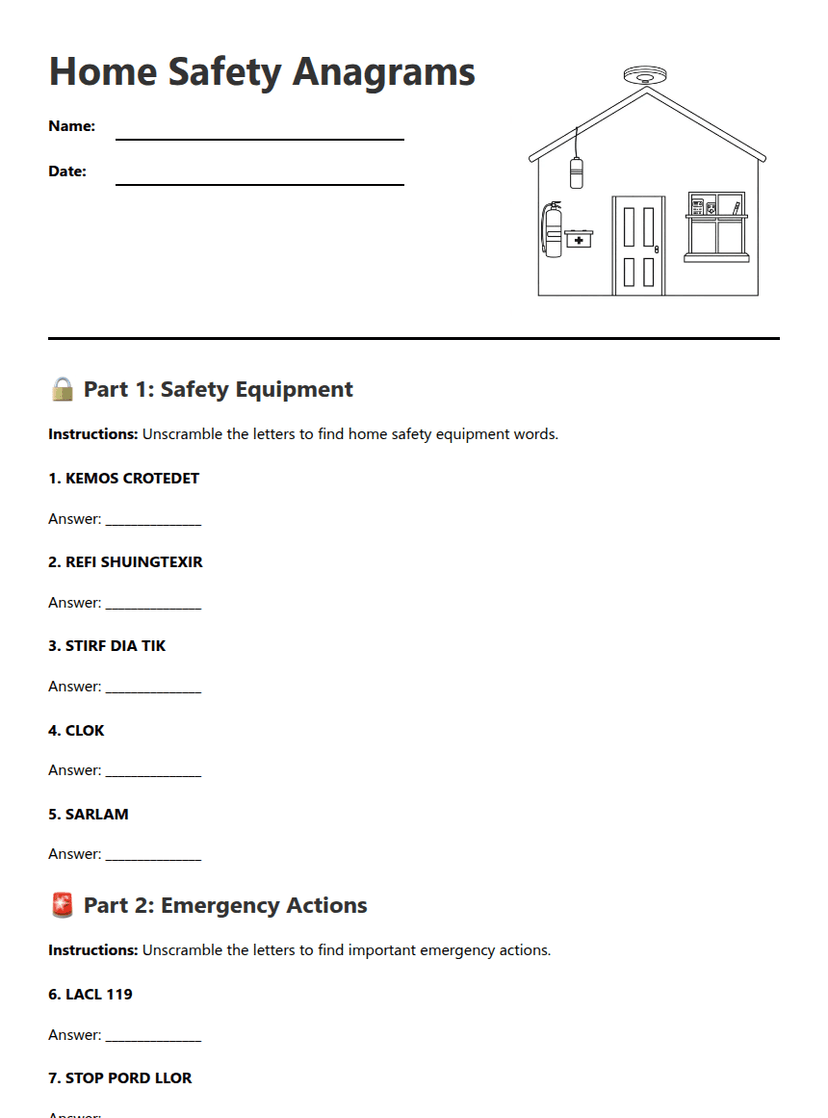 Home Safety Anagrams