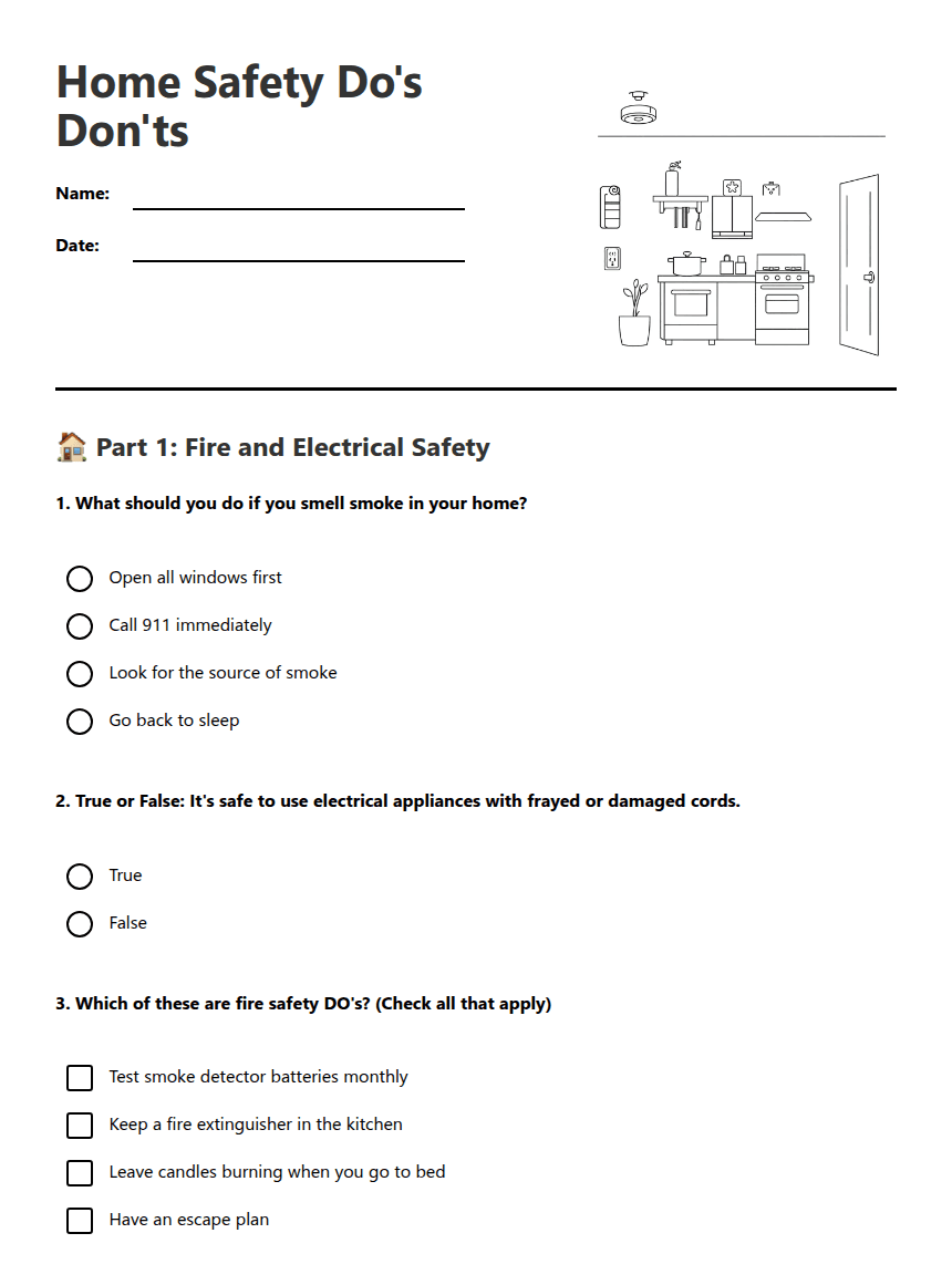 Home Safety Do's Don'ts worksheet preview