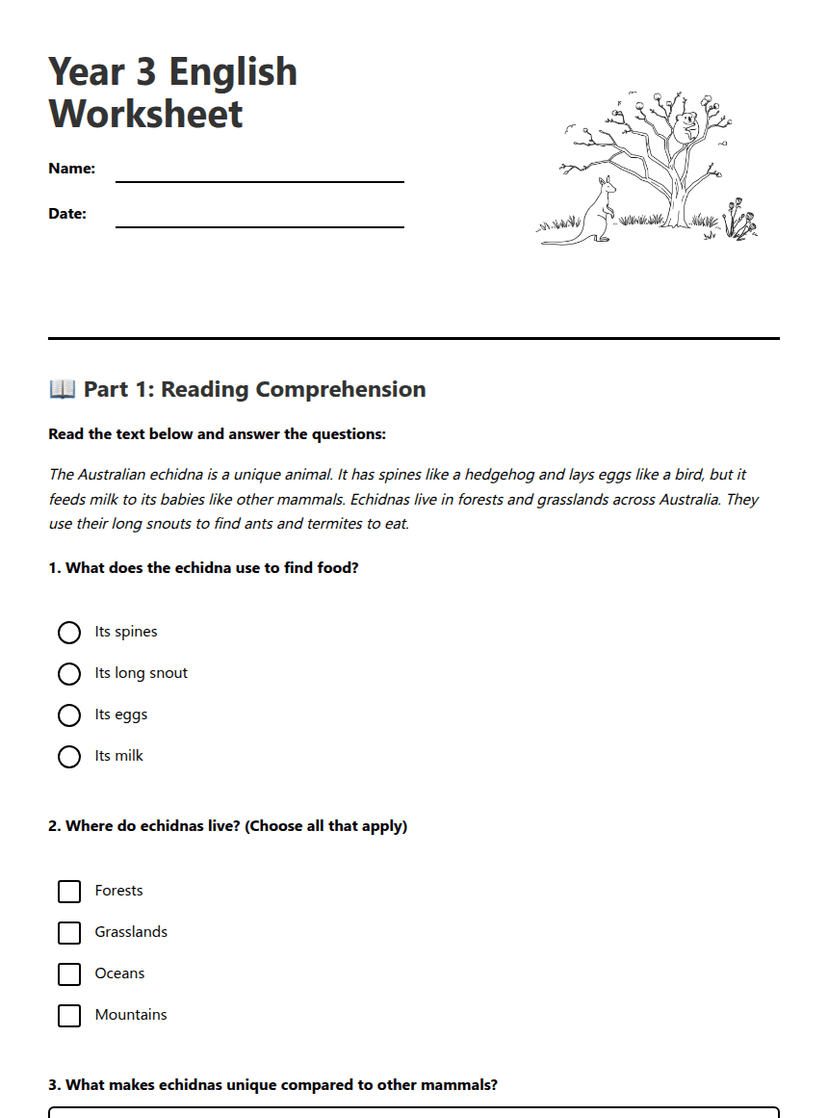 Year 3 English Worksheet