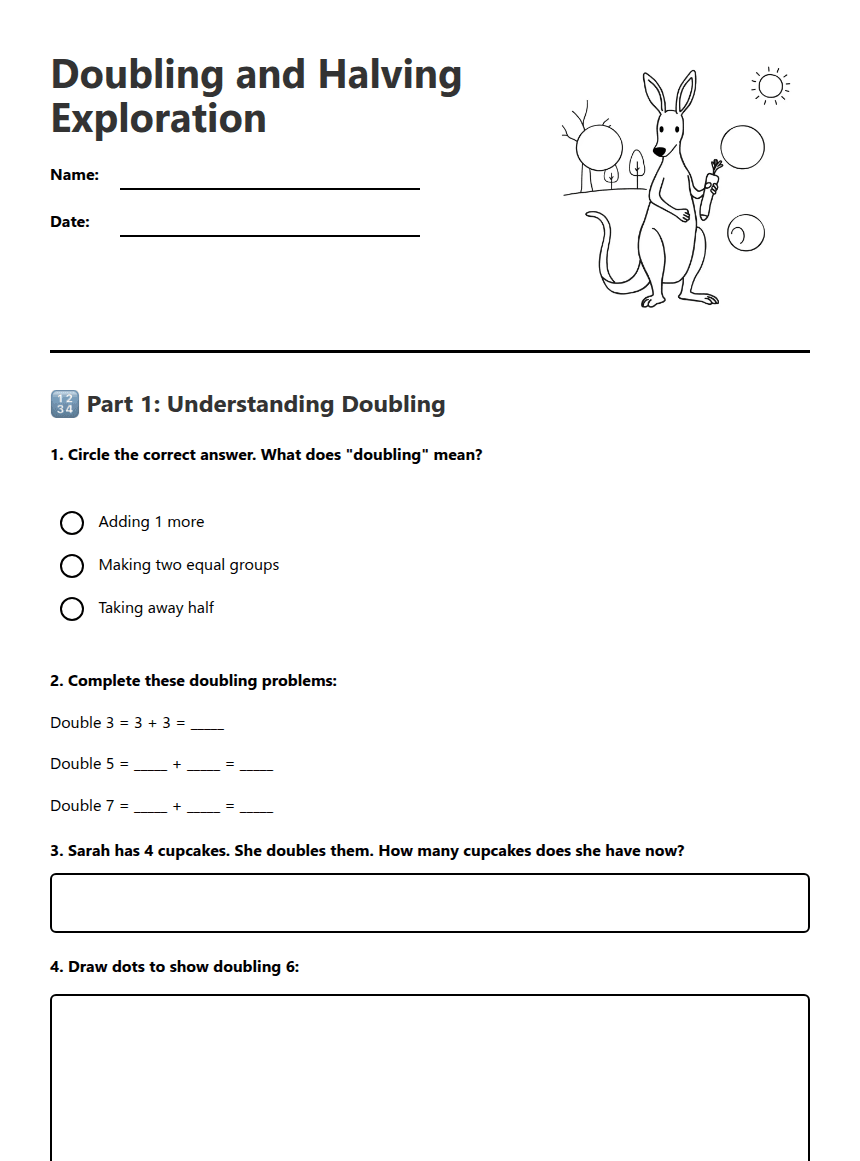 Doubling and Halving Exploration worksheet preview