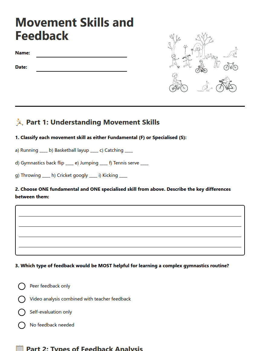 Movement Skills and Feedback worksheet preview